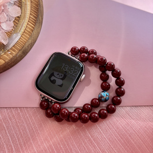 ZhuZhu原创设计紫朱砂莲花适用苹果手表S10appleiwatch弹力绳表带