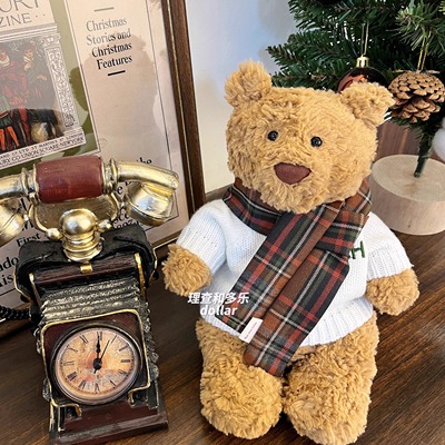 Jellycat玩偶格子围巾巴塞罗熊小围脖花生企鹅玩偶围巾美拉德学院