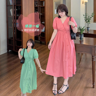 气质优雅大码女装泡泡袖桔梗法式连衣裙感韩系温柔收腰初恋长裙