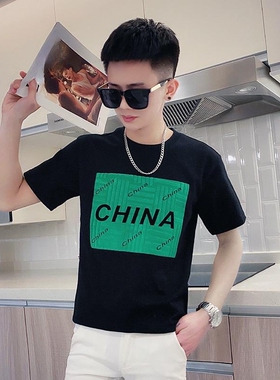 白色纯棉T恤男ins潮牌短袖男搭配半袖潮流帅气2023新款夏季半截袖