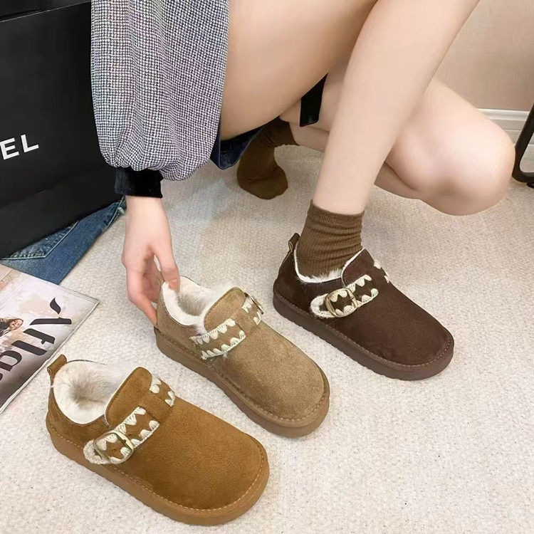 厚底加绒短筒雪地靴女2025冬季新款一脚蹬勃肯毛毛鞋保暖豆豆棉鞋,女鞋,时尚雪地靴,淘宝优惠券,粉丝福利购,淘宝优惠卷