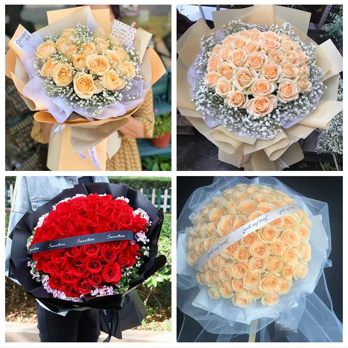 香槟红玫瑰鲜花束送男女友广东湛江市廉江市雷州市吴川市同城花店