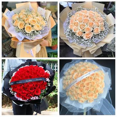 香槟红玫瑰鲜花束送男女友广东湛江市廉江市雷州市吴川市同城花店