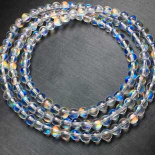 男女女款单圈多宝手串手链项链天然马岛月光石三圈佛珠双面彩虹晶