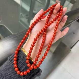 送朋友礼物项链串珠中国红 颗天然保山南红满肉柿子红佛珠玉质送