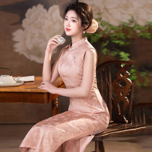 女高级感复古礼服夏季 粉色国风新中式 2026新款 旗袍改良年轻款 长款