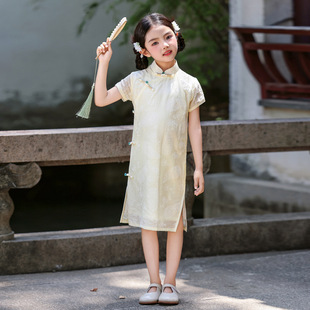 黄色旗袍女童中国风小女孩改良童装短袖2025新款夏薄款儿童新