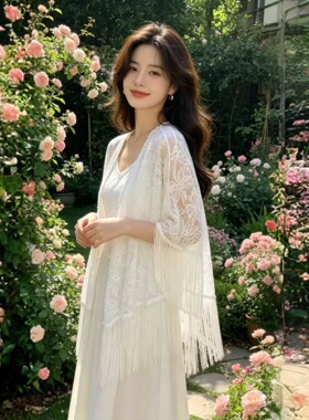 新中式外搭旗袍蕾丝流苏披肩女夏季薄款复古百搭连衣裙装饰披风