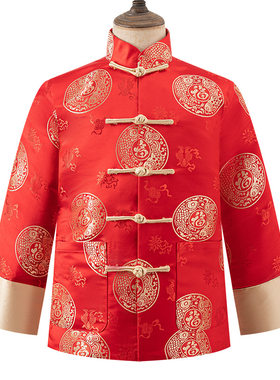 儿童新中式唐装男童织锦福字盘扣上衣喜庆国风访友拜年服礼服外套