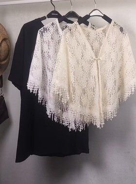 米色蕾丝配旗袍披肩外搭开衫高级感新中式钉珠高贵夏披风高端外套