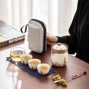 旅行茶具快客杯套装 瓷牌茗便携式 户外露营旅行陶瓷泡茶壶泡茶神器