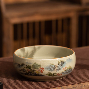 茶道零配件功夫茶具 陶瓷大号茶洗茶碗家用茶杯洗复古水盂笔洗中式