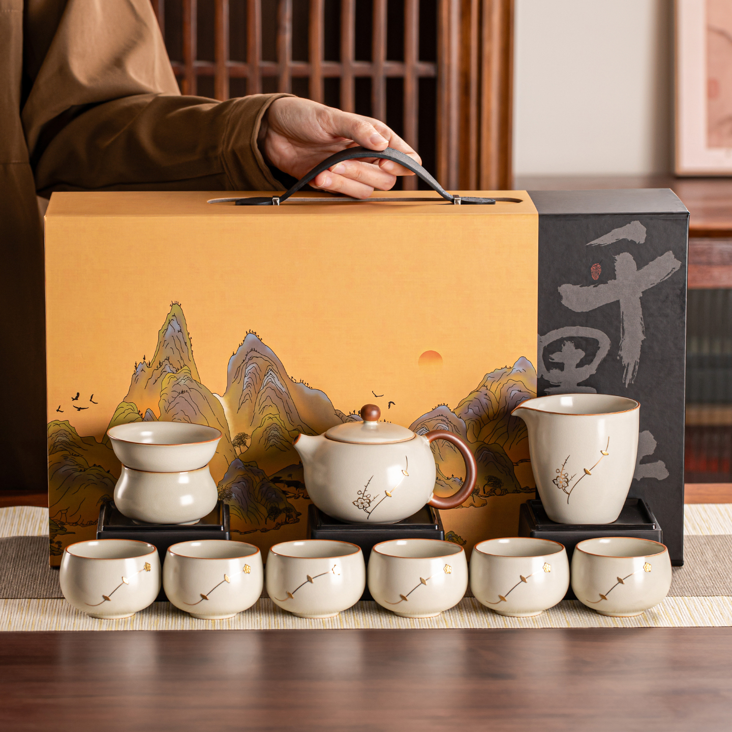 瓷牌茗汝窑锔钉功夫茶具套装