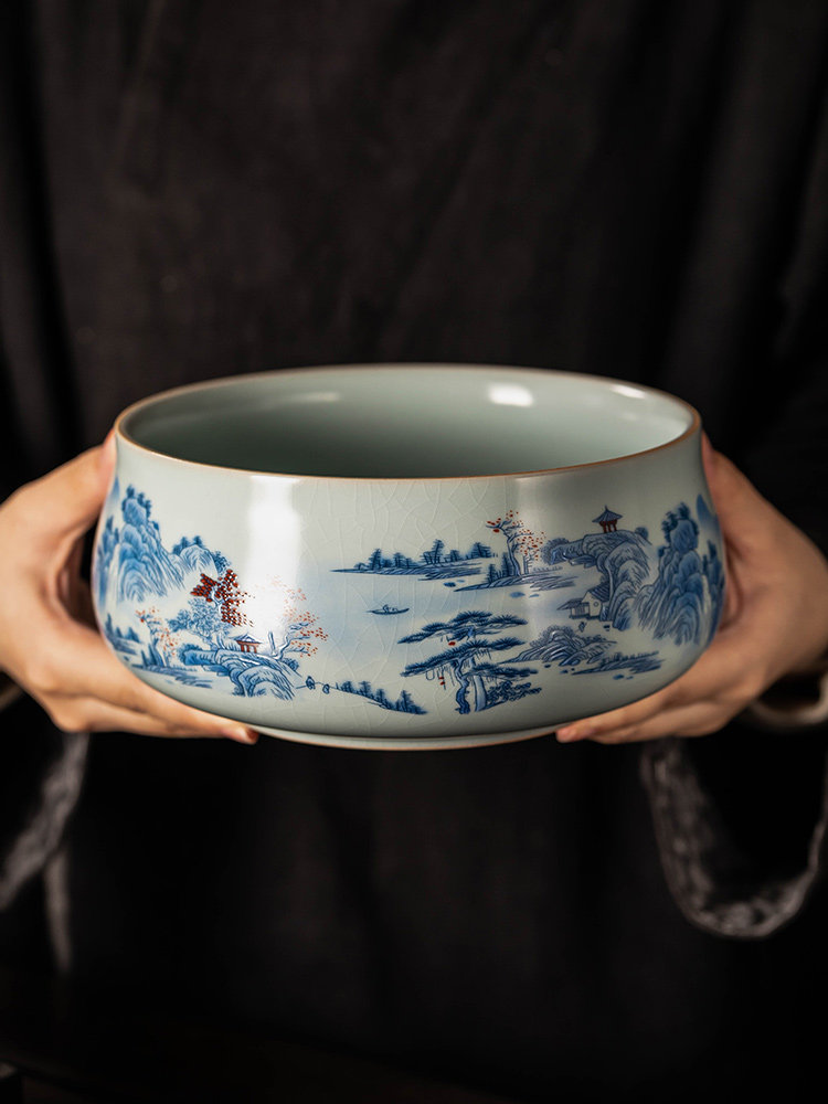 大号官窑茶洗可养开片陶瓷茶道配件大容量茶杯杯洗汝瓷洗杯大碗