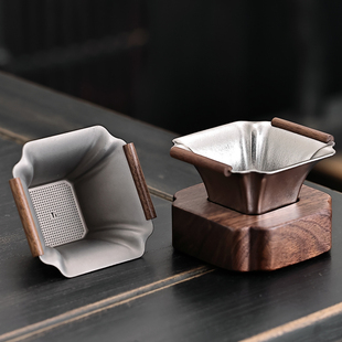 瓷牌茗纯钛茶漏茶叶过滤网功夫茶具茶道配件公道杯滤茶器高档木把