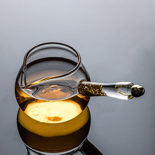 耐热玻璃侧把金箔茶海藏公道杯
