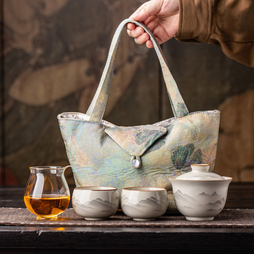 瓷牌茗便携快客杯一壶两杯