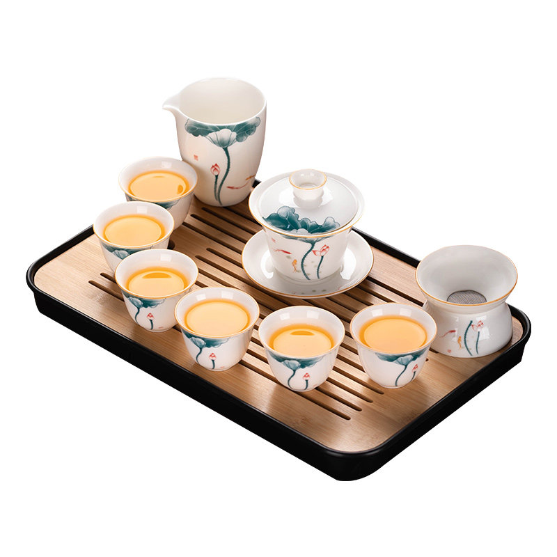 瓷牌茗白瓷茶具客厅家用茶盘高档套装功夫茶壶泡茶办公室会客喝茶