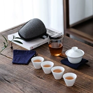 Đức hóa sứ trắng phủ bát du lịch trà Qike một nồi ba hoặc bốn cốc túi xách tay ngoài trời kung fu ấm trà bộ ấm chén du lịch
