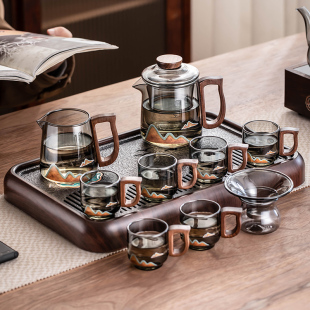 家用泡茶玻璃茶壶高档小型茶盘办公客厅会客喝茶功夫茶杯 茶具套装