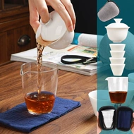 bộ ấm pha trà du lịch Đức hóa sứ trắng phủ bát du lịch trà Qike một nồi ba hoặc bốn cốc túi xách tay ngoài trời kung fu ấm trà bộ ấm chén du lịch