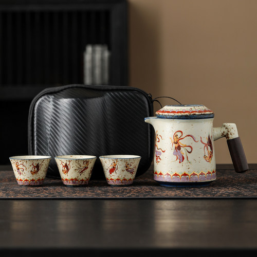 瓷牌茗敦煌飞天旅行茶具收纳包