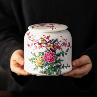 瓷牌茗复古梅花陶瓷密封防潮茶叶罐高档家用办公茶仓储存罐茶叶盒