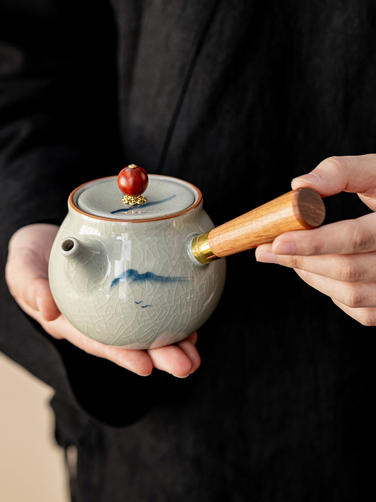 瓷牌茗哥窑手绘防烫侧把壶陶瓷家用办公室会客泡茶壶功夫茶具喝茶