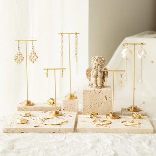 首饰展示架纯铜细杆耳环架黄洞石饰品陈列背景板耳环珠宝拍摄道具