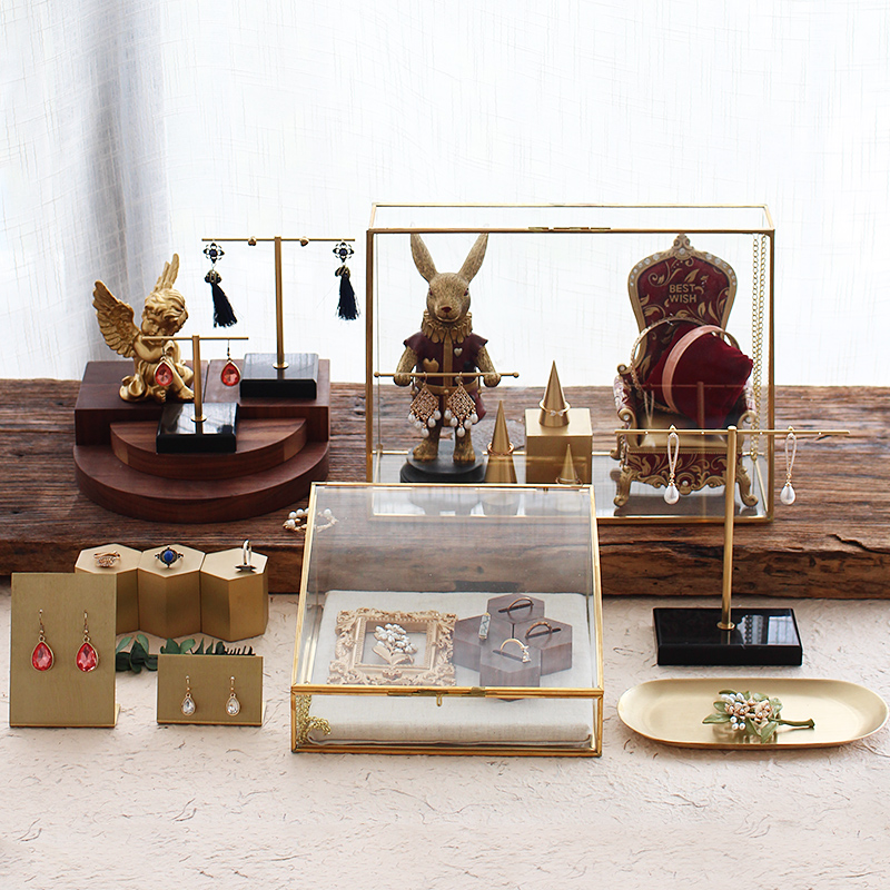 首饰展示架复古梯形玻璃盒饰品收纳陈列摆件店铺柜台拍照展示道具
