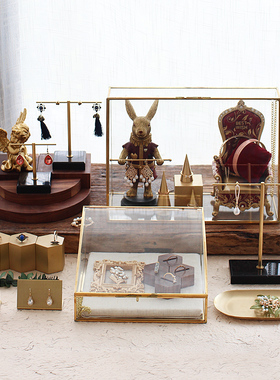 首饰展示架复古梯形玻璃盒饰品收纳陈列摆件店铺柜台拍照展示道具