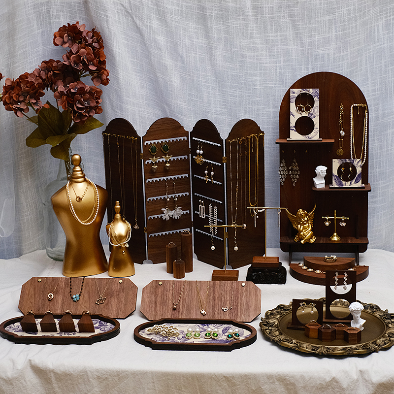 胡桃木屏风大容量饰品陈列架