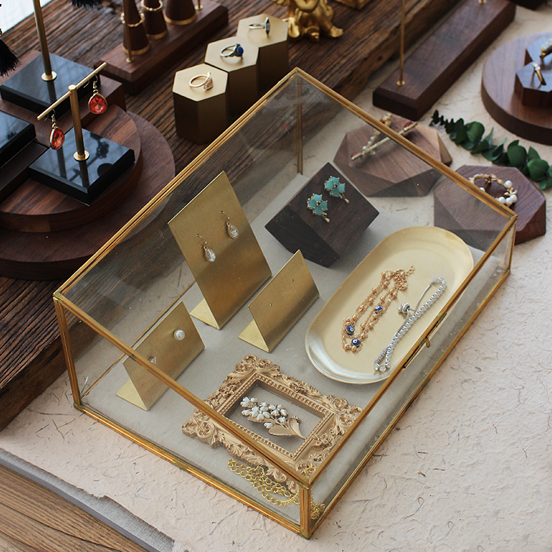 首饰展示架胡桃木纯铜戒指托珠宝饰品商场柜台组合陈列架摄影道具