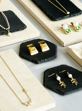 首饰展示架奶咖色绒布盘浅金耳环架项链戒指饰品收纳陈列拍照道具