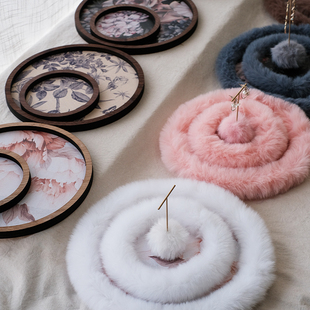 首饰展示架复古风圆形毛边饰品收纳托盘商场店铺直播展示陈列道具