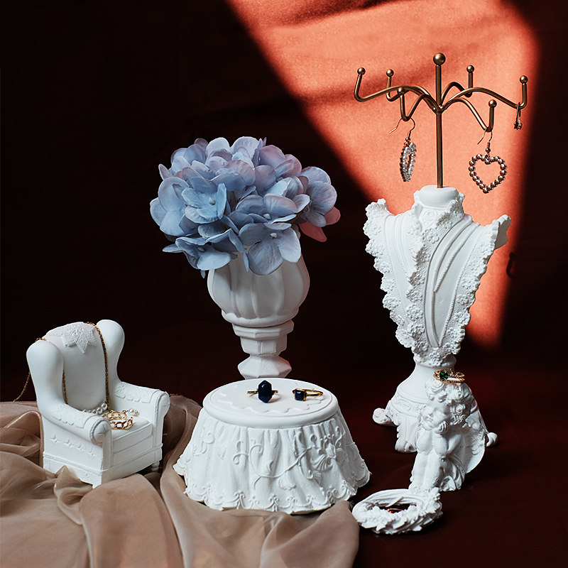 首饰展示架石膏复古蕾丝饰品盒店铺柜台珠宝陈列收纳摆件摄影道具