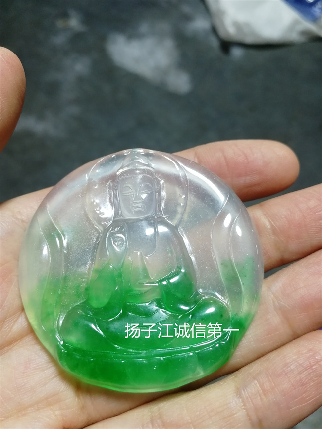 天然冰透白底青阳绿翡翠精雕平安观音挂件吊坠牌子项链玉石冰种新
