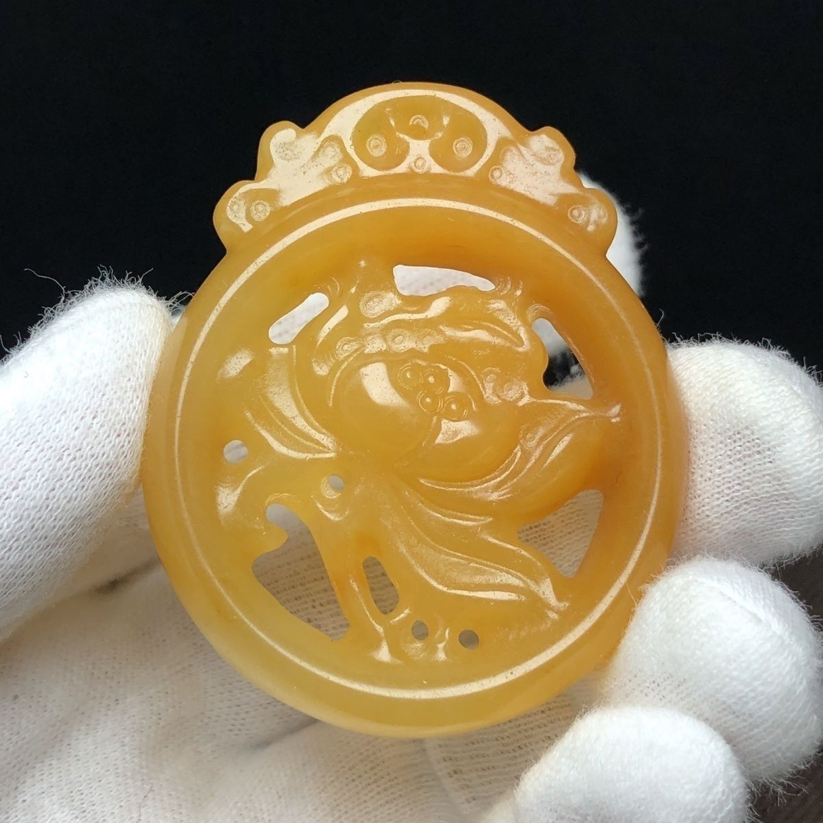 精品冰种镂空黄龙玉花开富贵吊坠挂件牌子玉石玉石挂件花朵项链