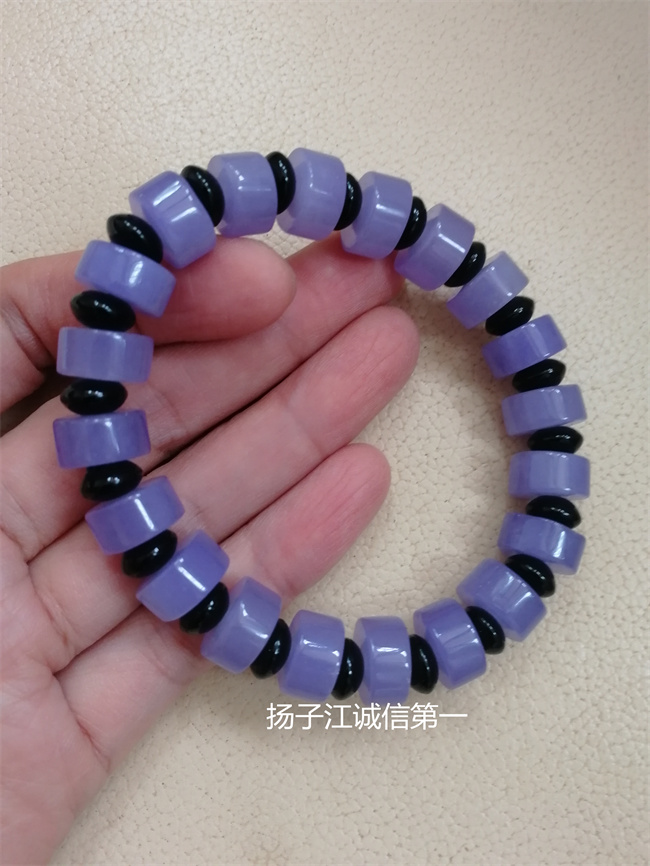 天然缅甸翡翠紫罗兰精雕路路通手链圆柱形时来运转淡紫色手串男女