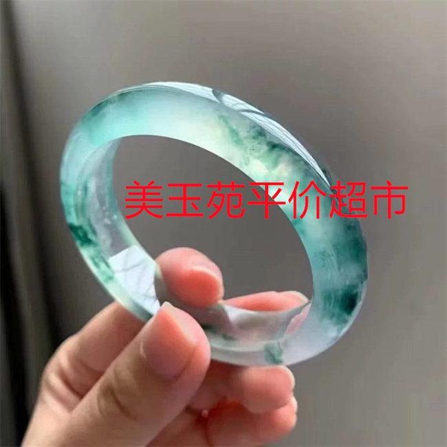 冰种飘花玉石手镯女款玉石手镯绿色正圈百搭饰品飘兰花精品玉石