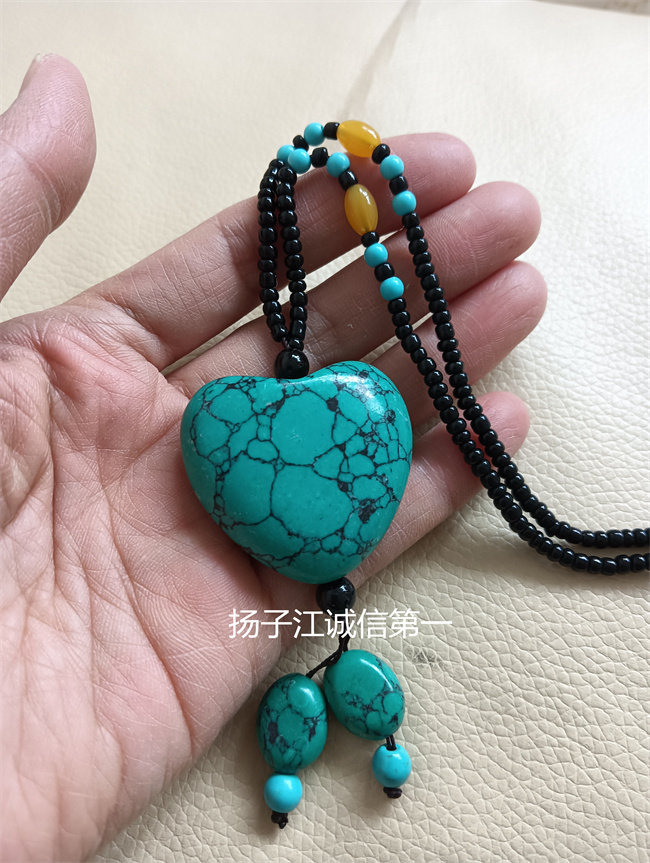 천연 호북 원래 광산 청록색 조각 하트 투 하트 펜던트 스웨터 체인 목걸이 옥 고급 옥