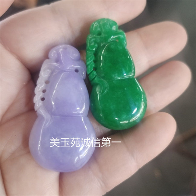 缅甸处理翡翠满绿紫罗兰立体雕刻福禄常在葫芦吊坠玉石挂件男女款