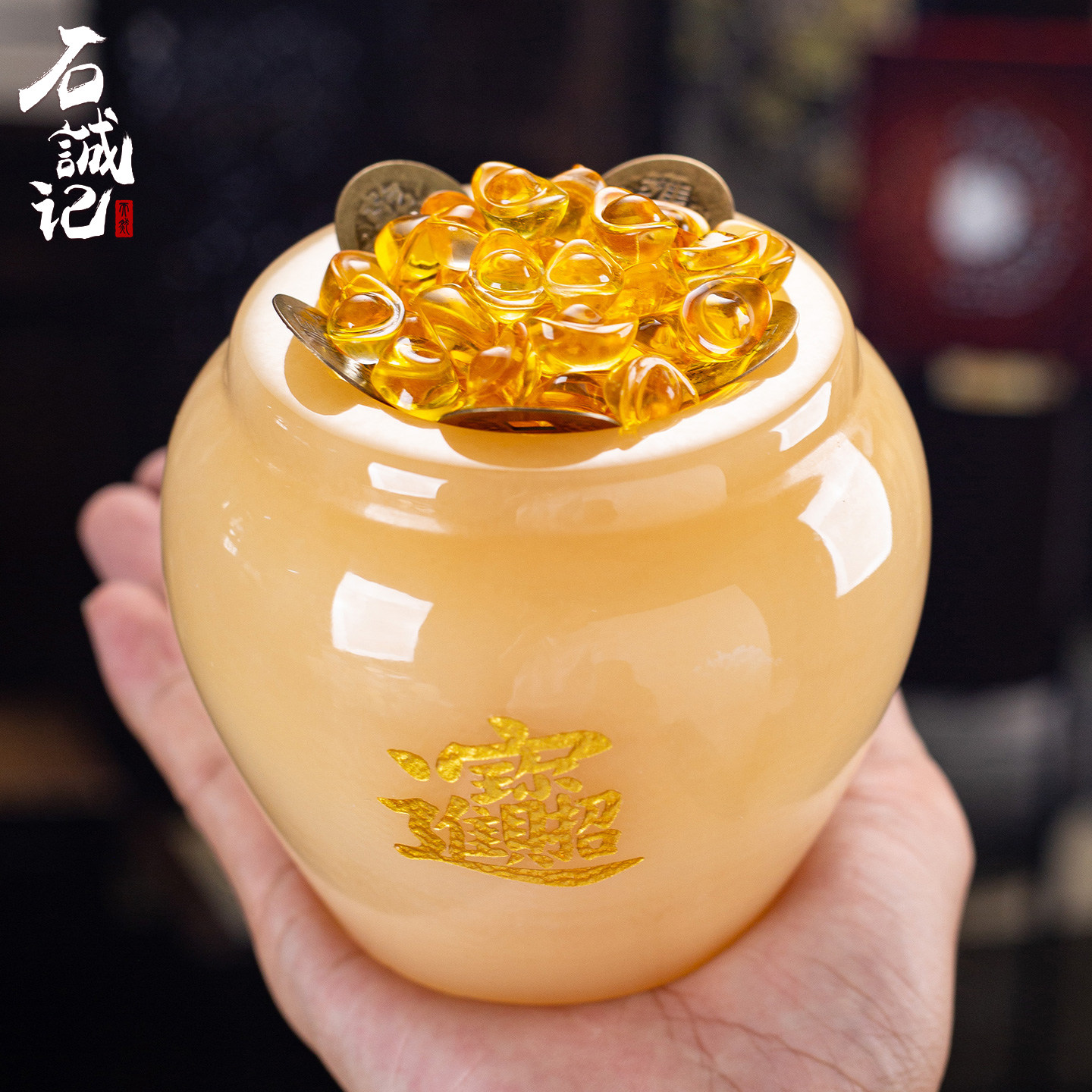 天然玉石聚宝盆小号百福缸