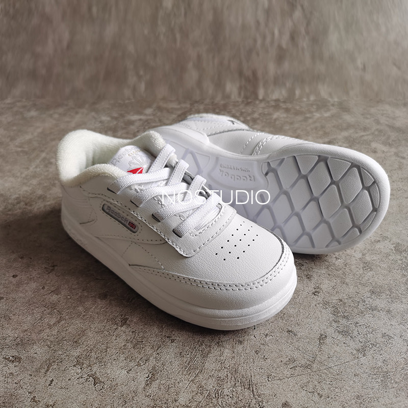 no reebok锐步club c超轻男女童松紧带一脚蹬白色百搭潮童板鞋