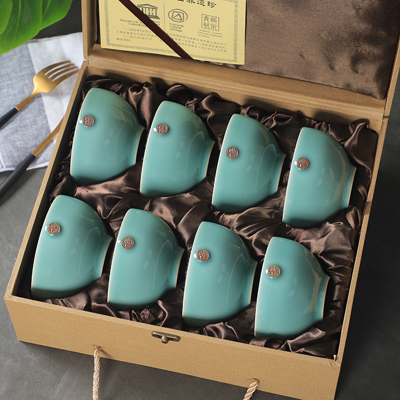 龙泉青瓷米饭碗套装礼盒装乔迁