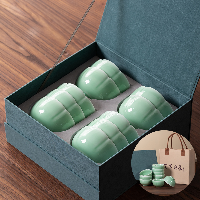 宋风米饭碗10个礼盒装龙泉青瓷碗