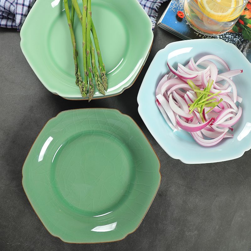 家用7英寸创意六边哥窑餐具盘子