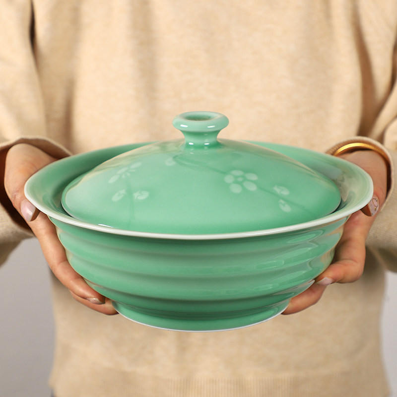 陶瓷汤碗家用大号带盖盛汤碗龙泉青瓷中式面碗斗笠汤盆品锅泡面碗