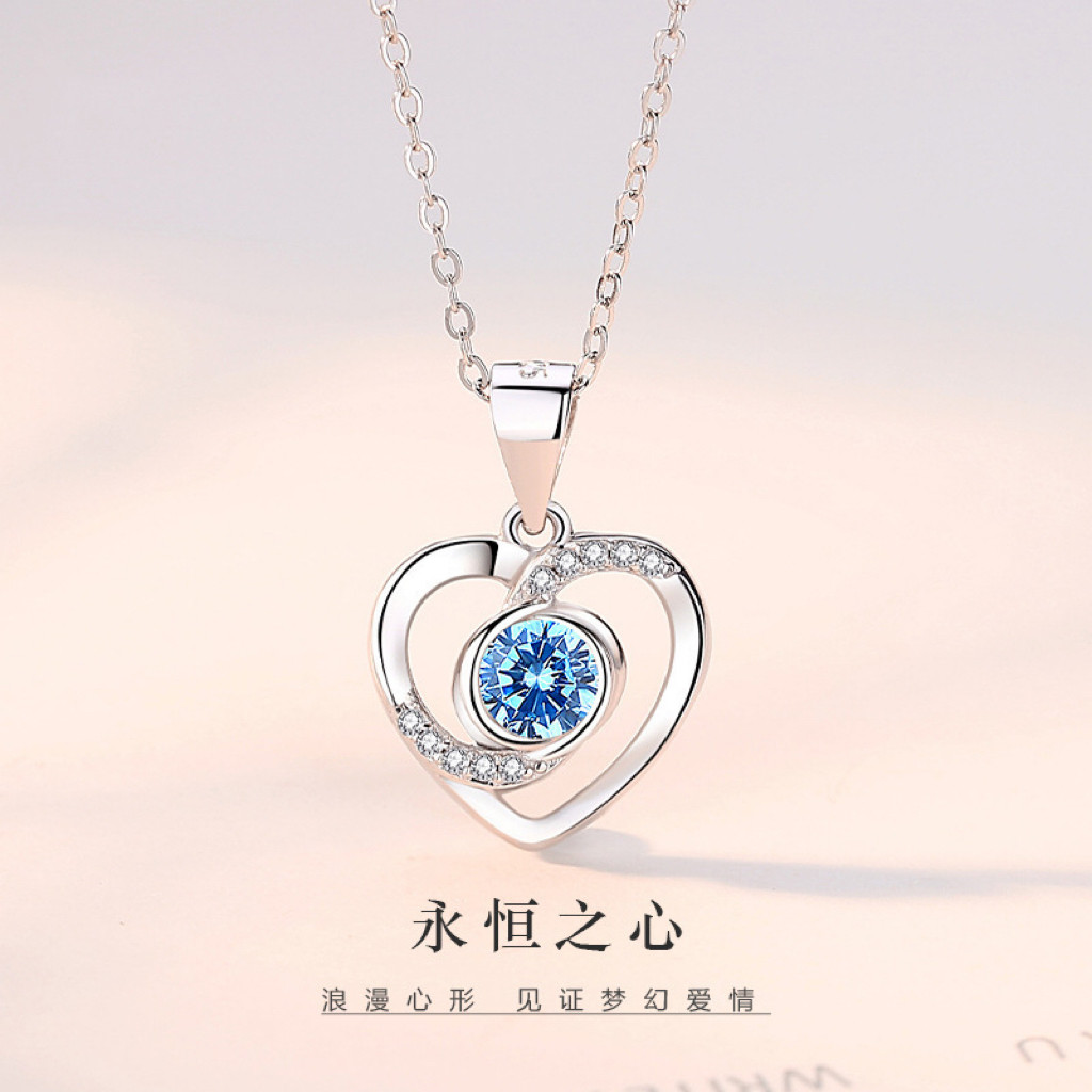 永恒之心项链925纯银女时尚爱心ins锁骨链心形吊坠项饰情人节礼物