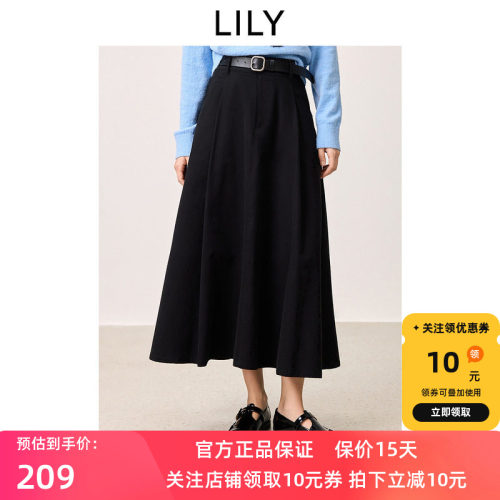 【商场同款】LILY2025春新款女装全棉百搭通勤黑色A字半身裙伞裙